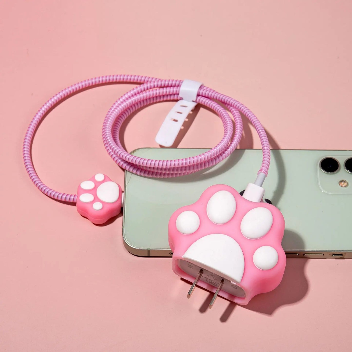 Iphone Charger Case Cover - Cute Paws - 4 Piece Set (With Wire Protector)
