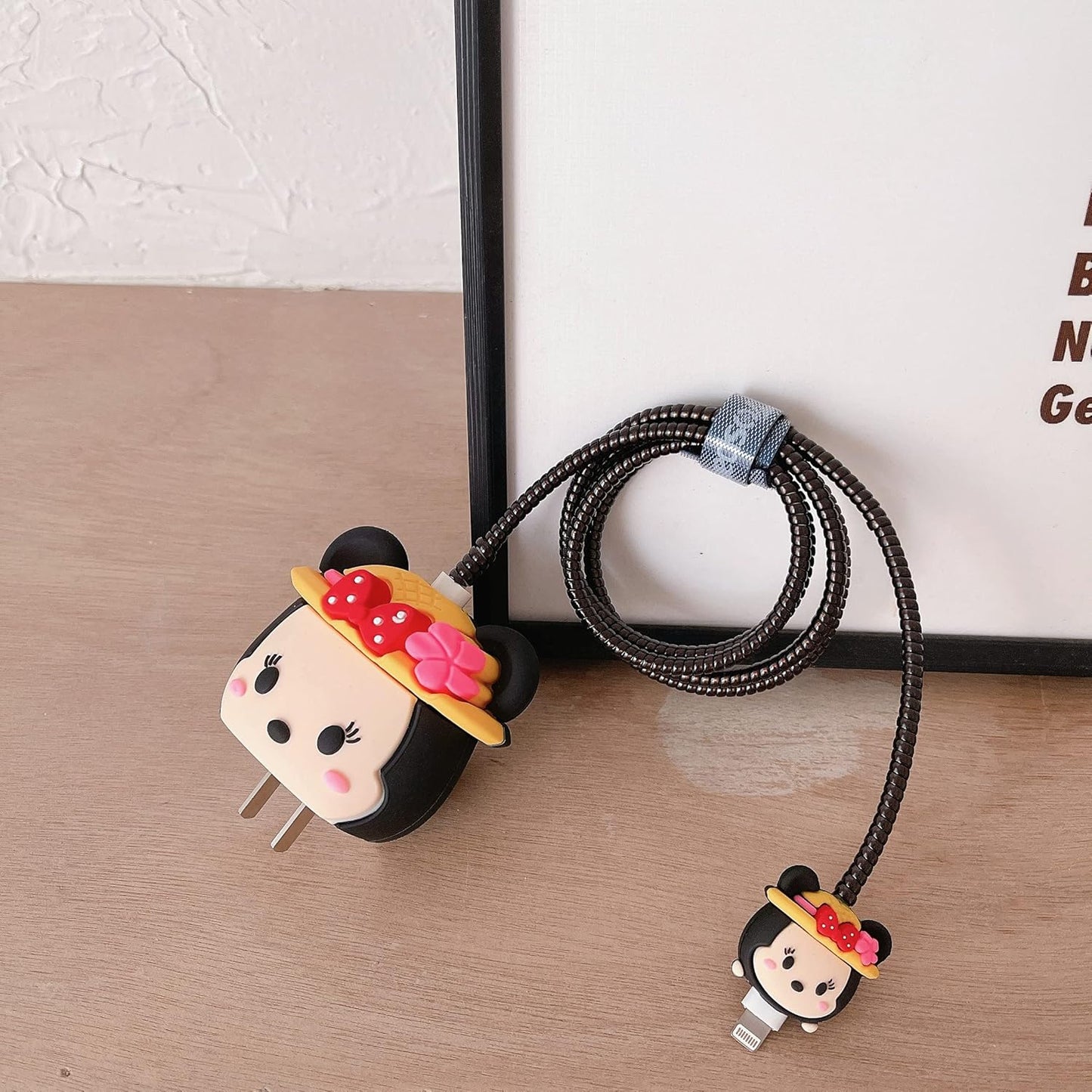Iphone Charger Case Cover - Minnie Mouse Red Bow - 4 Piece Set (With Wire Protector)