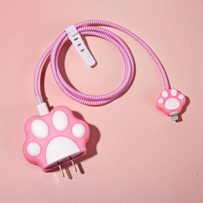 Iphone Charger Case Cover - Cute Paws - 4 Piece Set (With Wire Protector)