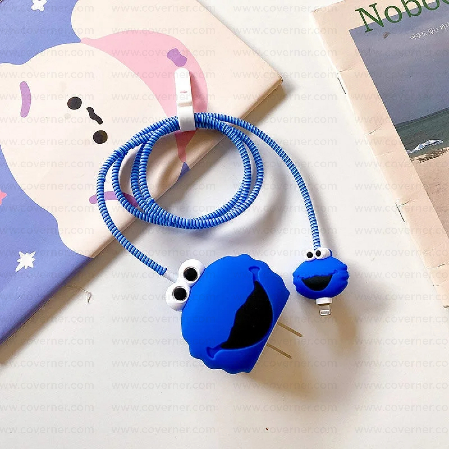 Iphone Charger Case Cover - Baby Monster - Blue - 4 Piece Set (With Wire Protector)