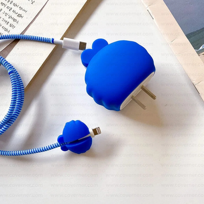 Iphone Charger Case Cover - Baby Monster - Blue - 4 Piece Set (With Wire Protector)