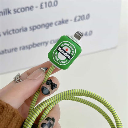 Iphone Charger Case Cover - Beer Can - 4 Piece Set (With Wire Protector)