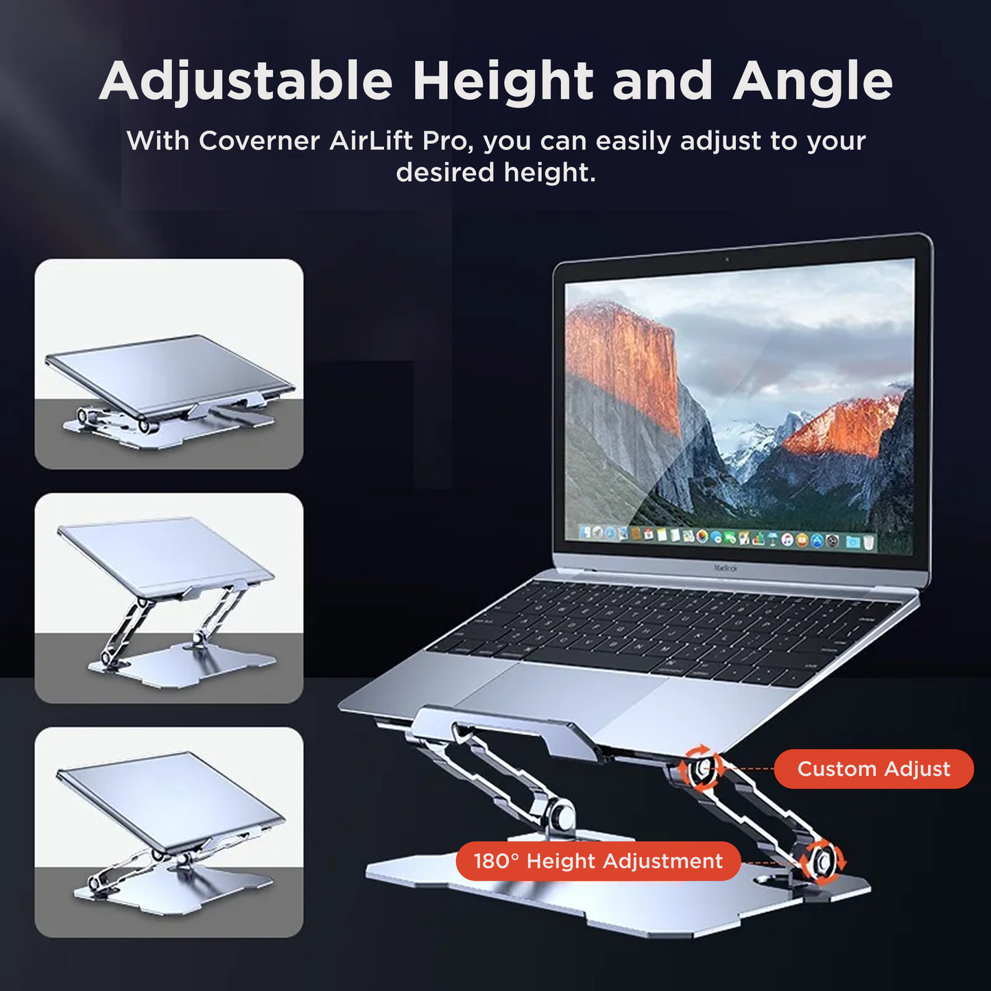 AirLift Pro - Adjustable Foldable Aluminum Stand | Tablets | Laptops | Desk Stand - Coverner India