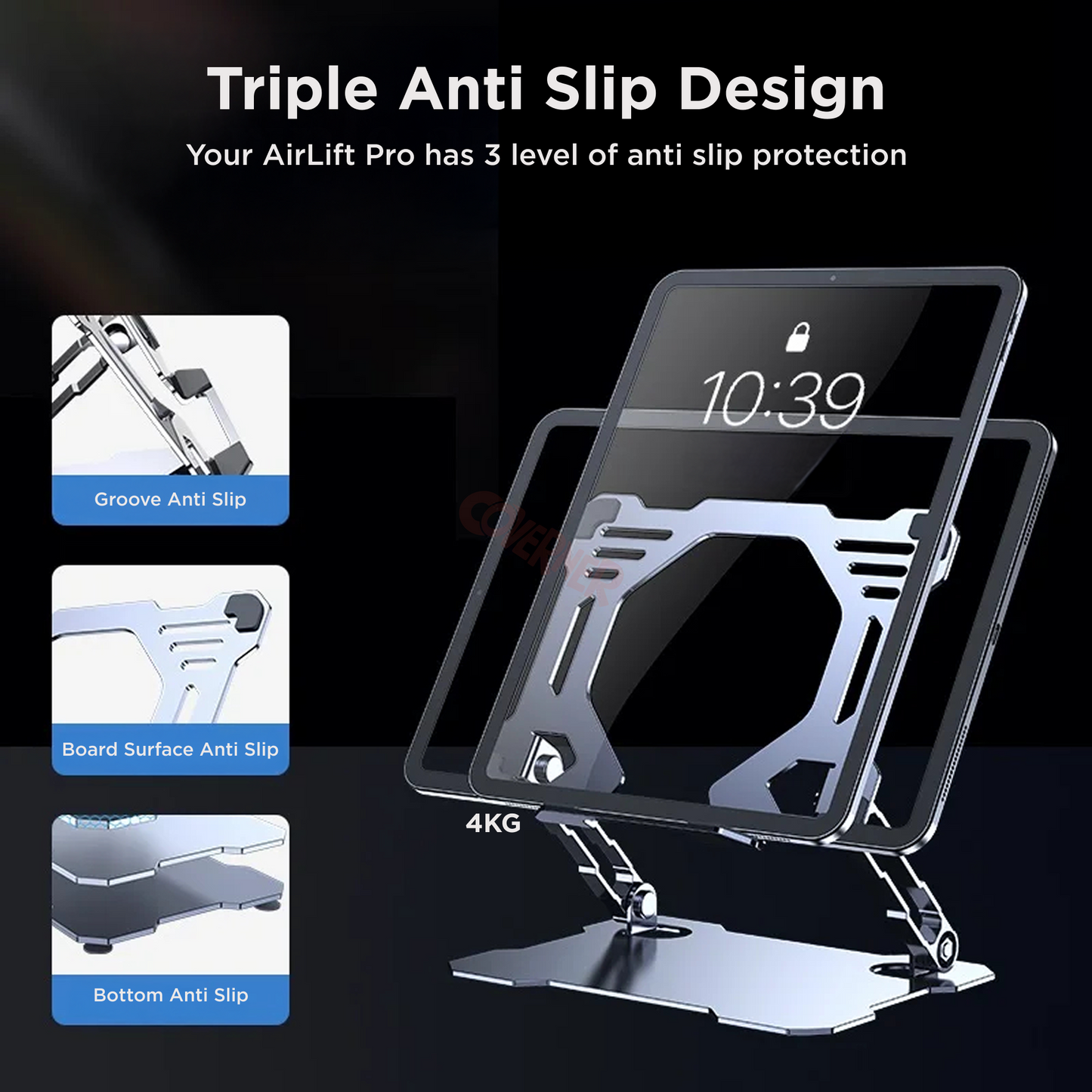 AirLift Pro - Adjustable Foldable Aluminum Stand | Tablets | Laptops | Desk Stand - Coverner India