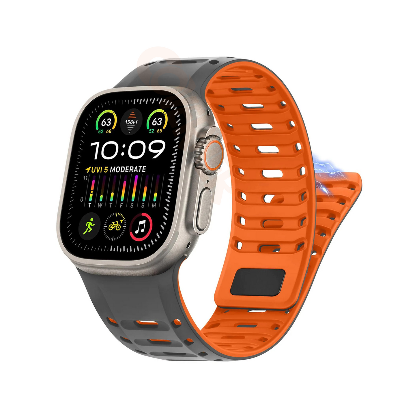 TwinLock Band for Apple Watch [42/44/45/49mm] – Dual Pin + Magnetic Lock | Arthritis-Friendly, Sweatproof Silicone Strap by Coverner India