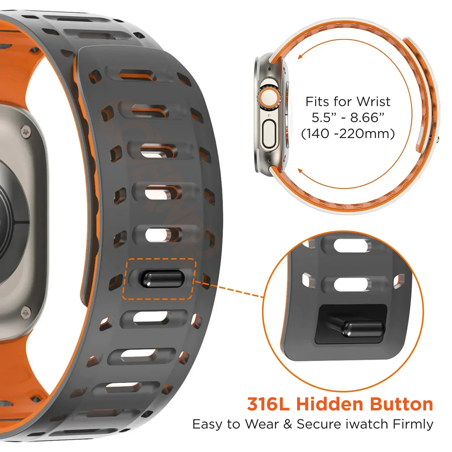 TwinLock Band for Apple Watch [42/44/45/49mm] – Dual Pin + Magnetic Lock | Arthritis-Friendly, Sweatproof Silicone Strap by Coverner India