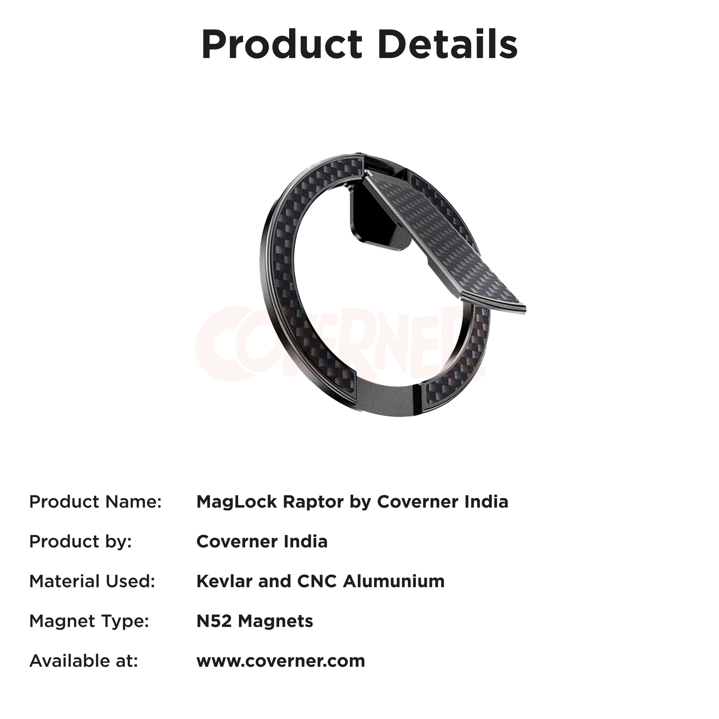 MagLock Raptor – Kevlar Magnetic 360° Ring Bracket with 52N Grip by Coverner India