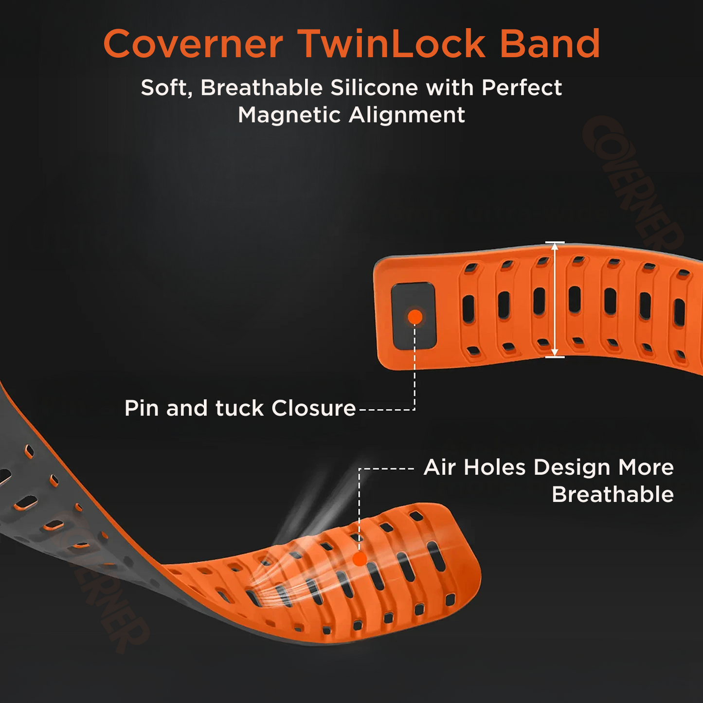 TwinLock Band for Apple Watch [42/44/45/49mm] – Dual Pin + Magnetic Lock | Arthritis-Friendly, Sweatproof Silicone Strap by Coverner India