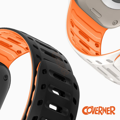 TwinLock Band for Apple Watch [42/44/45/49mm] – Dual Pin + Magnetic Lock | Arthritis-Friendly, Sweatproof Silicone Strap by Coverner India