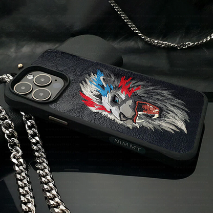 Nimmy Embroidery Leather Shockproof Case - Lion – Premium Anti-Skid Designer Case with 3D Stitching | By NIMMY DESIGN | Exclusive on Coverner India