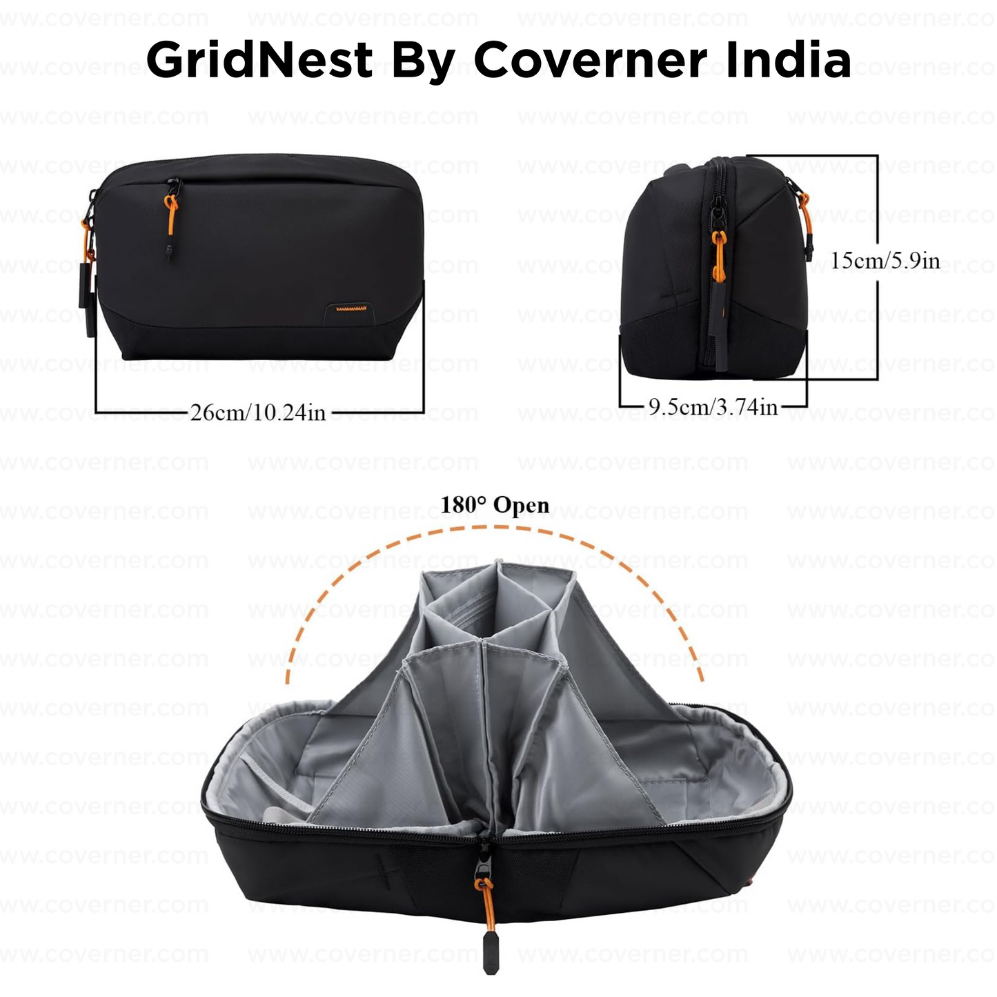 GridNest 180° Travel Tech Pouch – Large Electronics Accessories Organizer Bag | Coverner India