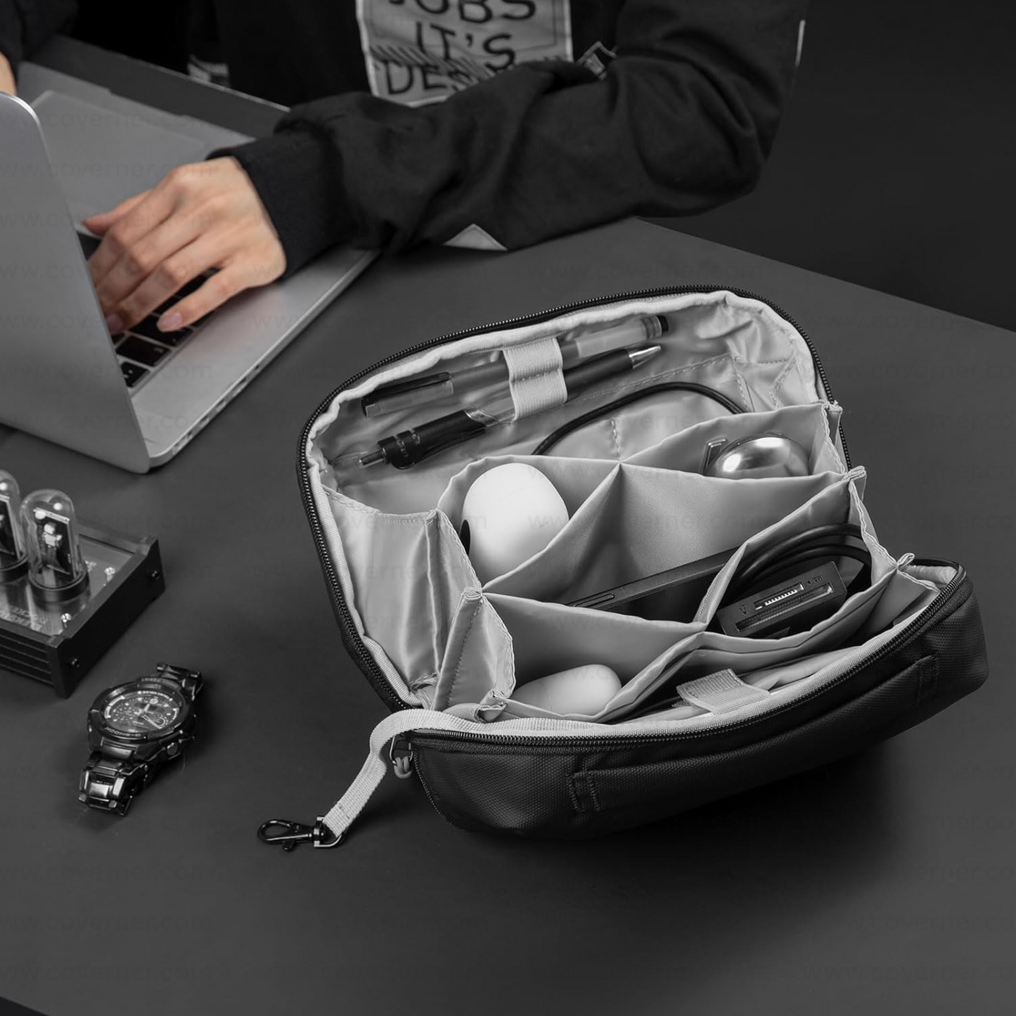 GridNest 180° Travel Tech Pouch – Large Electronics Accessories Organizer Bag | Coverner India