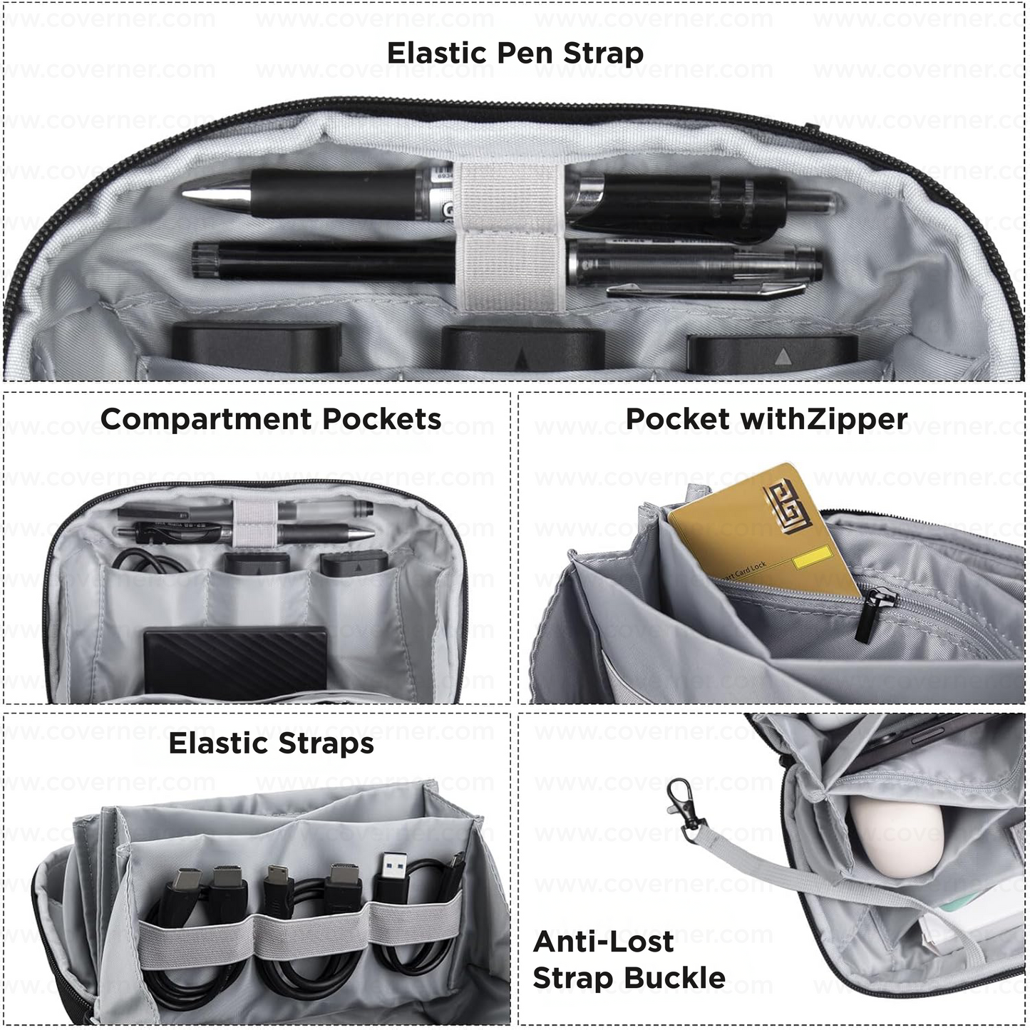 GridNest 180° Travel Tech Pouch – Large Electronics Accessories Organizer Bag | Coverner India