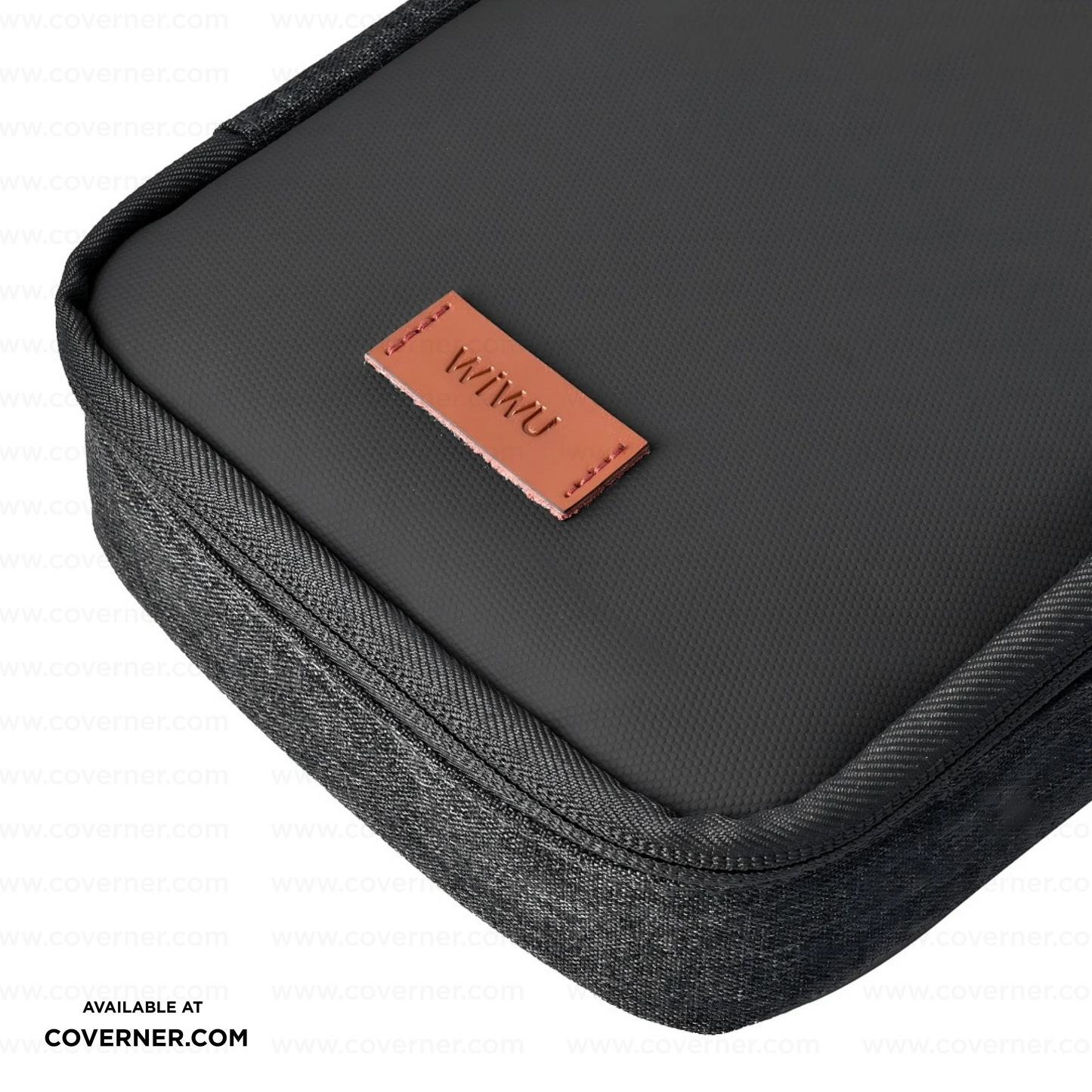 WiWU Minimalis Travel Tech Pouch – Splash-Proof Organizer with Leather Strap (Black/Gray) | Coverner India