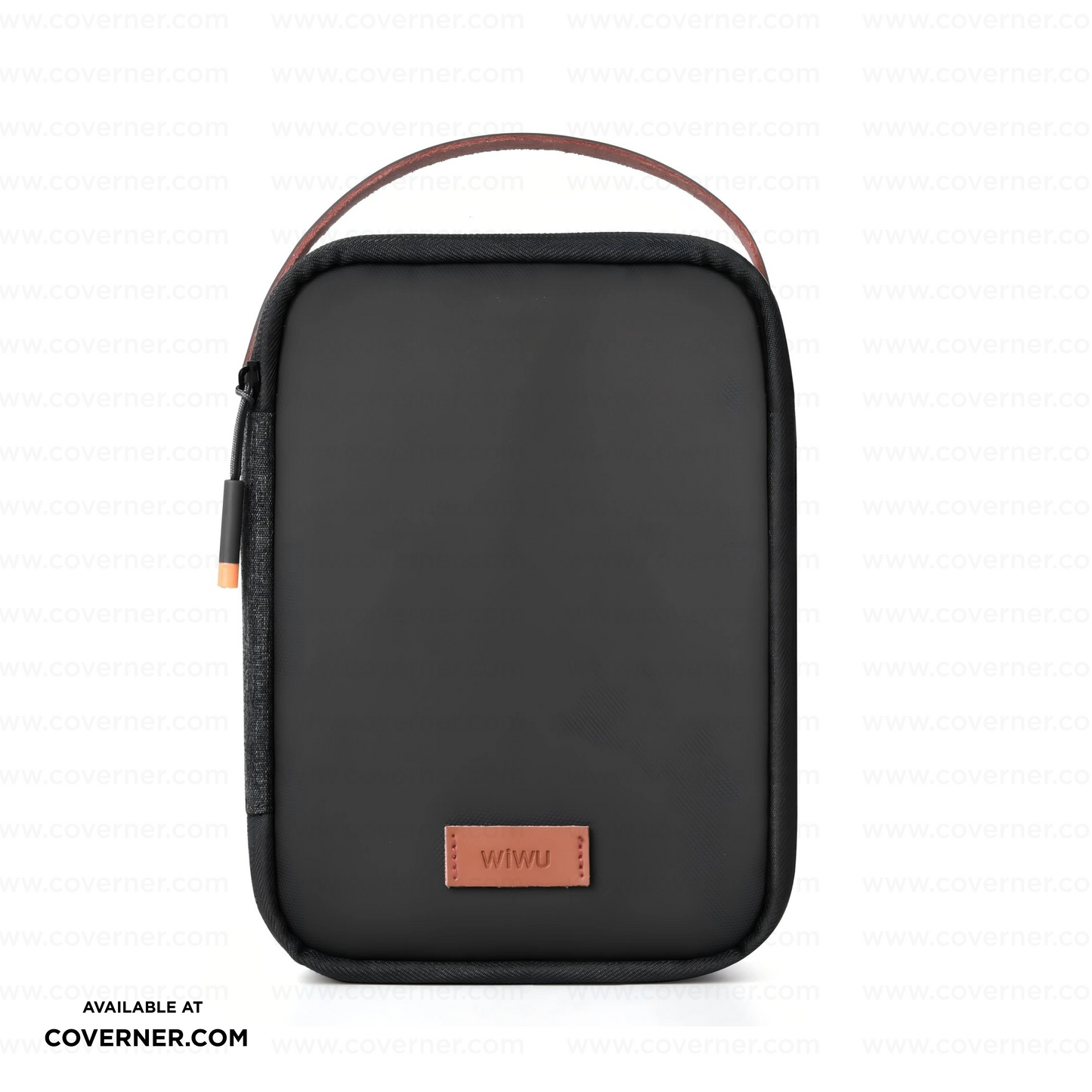 WiWU Minimalis Travel Tech Pouch – Splash-Proof Organizer with Leather Strap (Black/Gray) | Coverner India