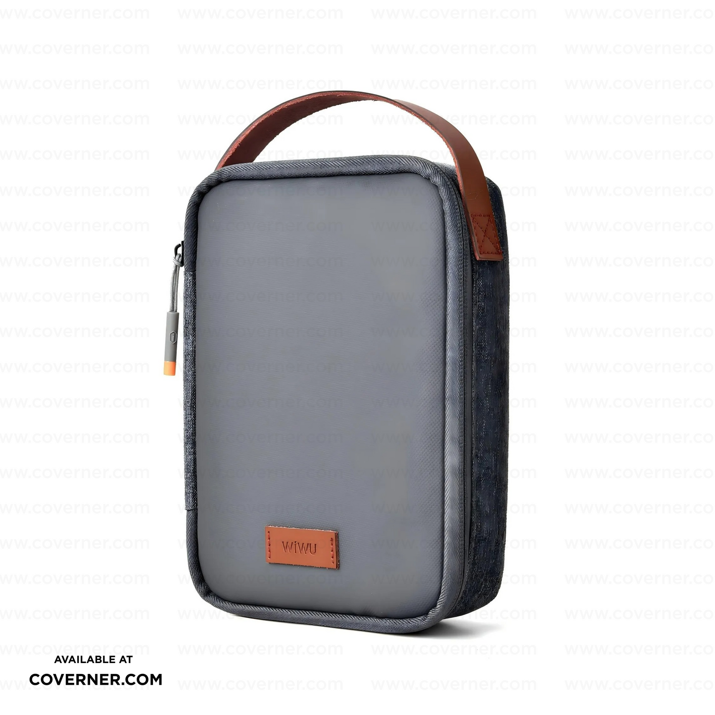 WiWU Minimalis Travel Tech Pouch – Splash-Proof Organizer with Leather Strap (Black/Gray) | Coverner India