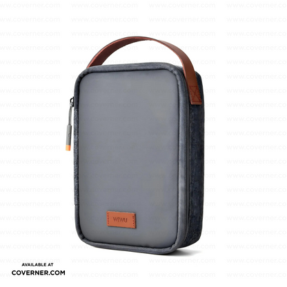 WiWU Minimalis Travel Tech Pouch – Splash-Proof Organizer with Leather Strap (Black/Gray) | Coverner India
