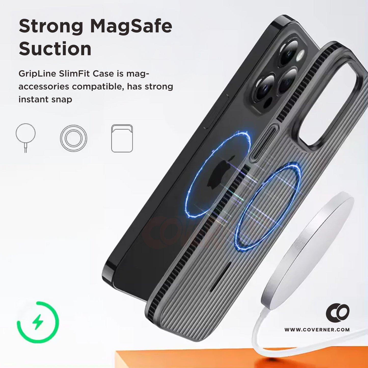 GripLine SlimFit Case – MagSafe Compatible Hybrid iPhone Case with Internal Side Stripes | Slim Fit, Camera Protection