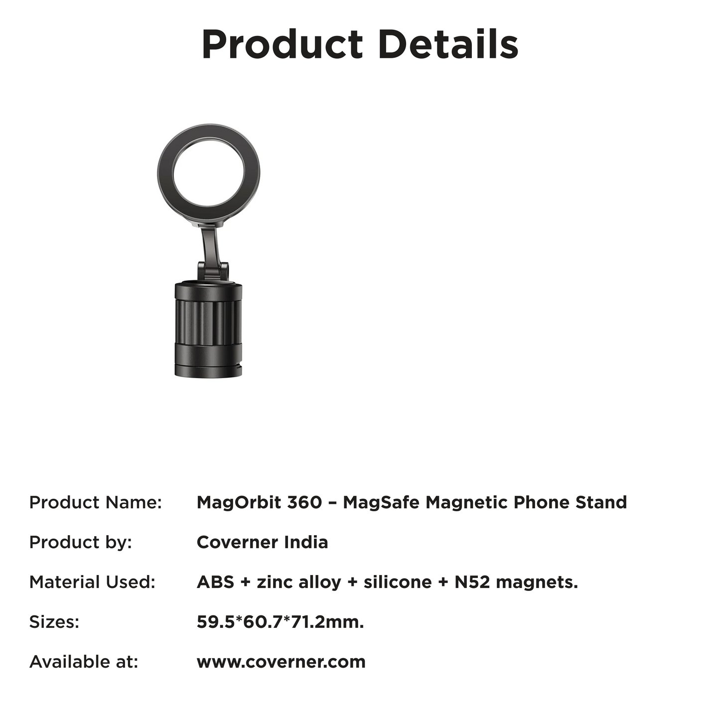 MagOrbit 360 – MagSafe Magnetic Phone Stand for Desk & Travel by Coverner India
