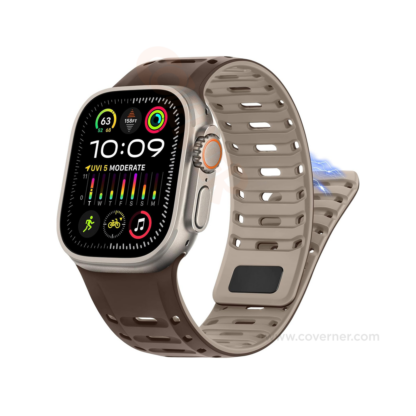 TwinLock Band for Apple Watch [42/44/45/49mm] – Dual Pin + Magnetic Lock | Arthritis-Friendly, Sweatproof Silicone Strap by Coverner India