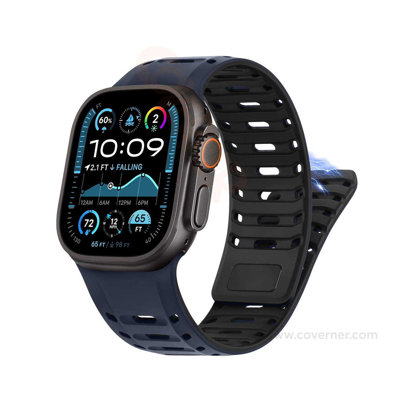 TwinLock Band for Apple Watch [42/44/45/49mm] – Dual Pin + Magnetic Lock | Arthritis-Friendly, Sweatproof Silicone Strap by Coverner India