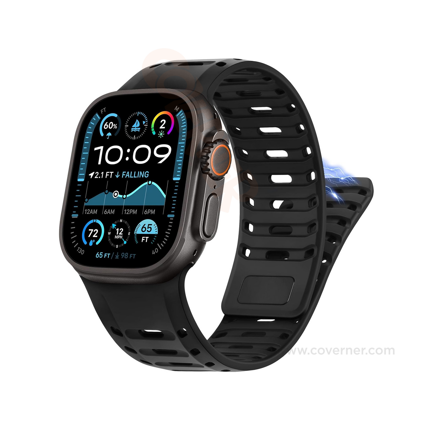 TwinLock Band for Apple Watch [42/44/45/49mm] – Dual Pin + Magnetic Lock | Arthritis-Friendly, Sweatproof Silicone Strap by Coverner India