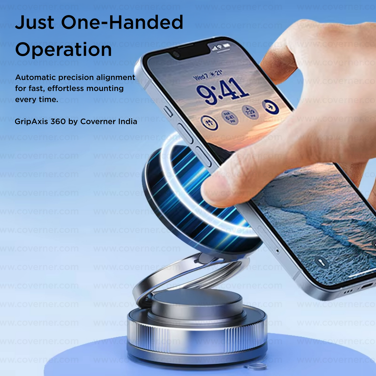 GripAxis 360 – 2025 Edition | Magnetic Vacuum Suction Phone Holder by Coverner India