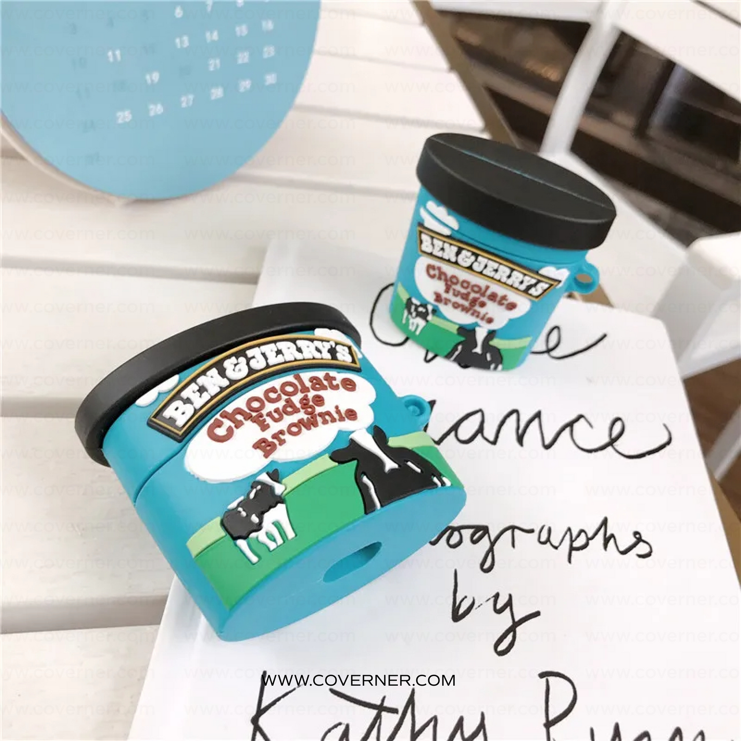 Fudge Brownie Ice Cream AirPods Case – Chocolate Box Style Silicone Cover with Hook by Coverner India
