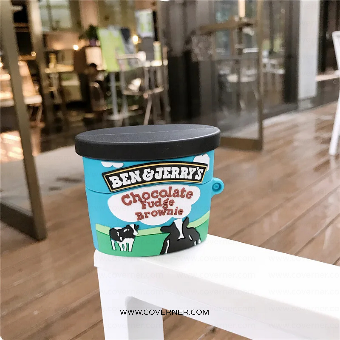 Fudge Brownie Ice Cream AirPods Case – Chocolate Box Style Silicone Cover with Hook by Coverner India