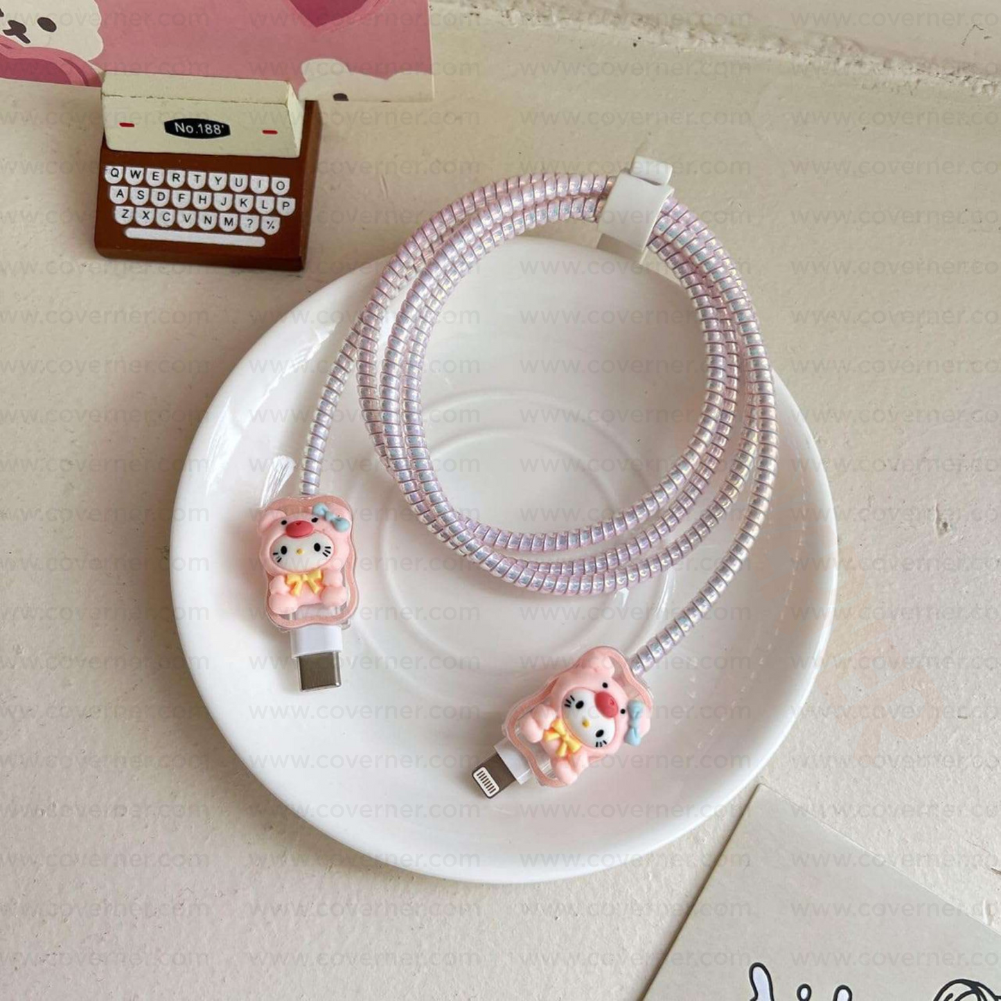 Pawsy in Pink – Charger & Cable Protector Set | CharmPop Series by Coverner India
