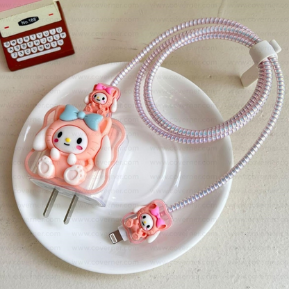 Peachie Paws – 5-Piece Charger & Cable Protector Set | CharmPop Series by Coverner India