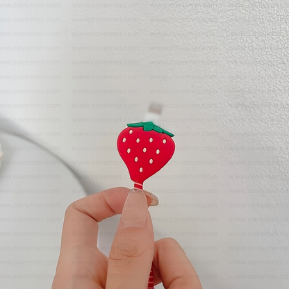Iphone Charger Case Cover - Red Cherry - 4 Piece Set (With Wire Protector)