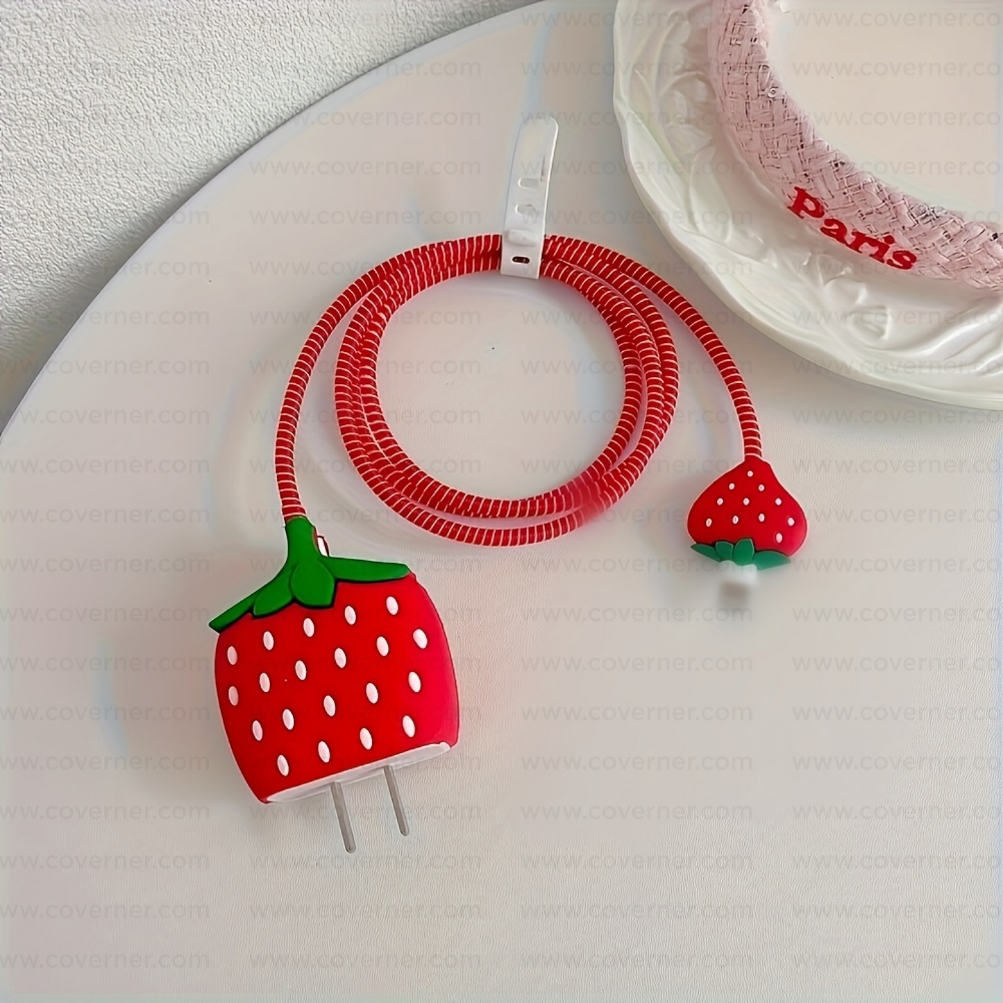 Iphone Charger Case Cover - Red Cherry - 4 Piece Set (With Wire Protector)