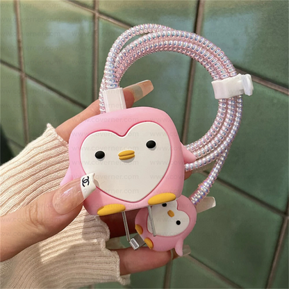 Iphone Charger Case Cover - Penguin - 4 Piece Set (With Wire Protector)