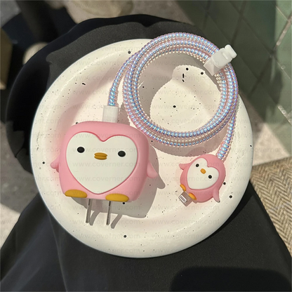 Iphone Charger Case Cover - Penguin - 4 Piece Set (With Wire Protector)