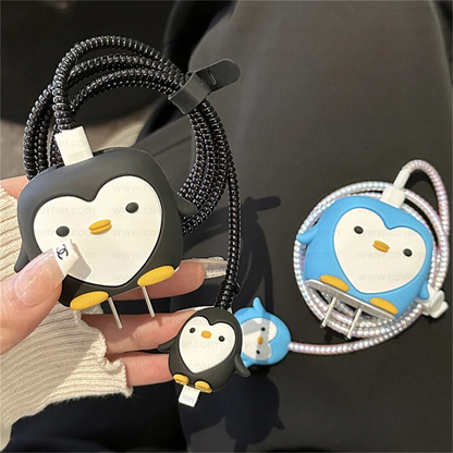 Iphone Charger Case Cover - Penguin - 4 Piece Set (With Wire Protector)