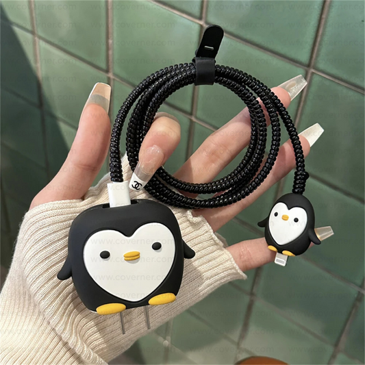 Iphone Charger Case Cover - Penguin - 4 Piece Set (With Wire Protector)