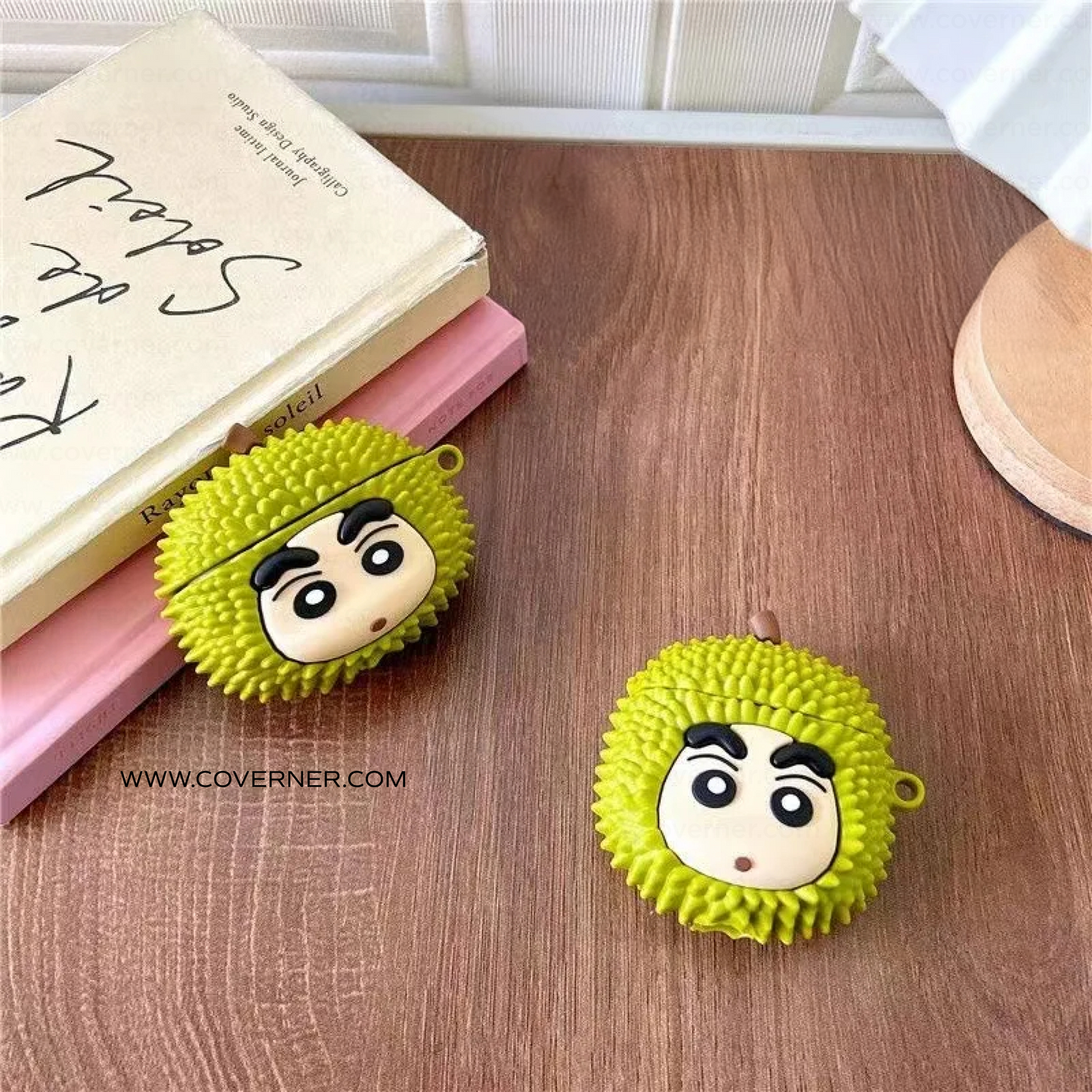 Shinchan Durian Silicone AirPods Case with Hook – Quirky AirPods Cover by Coverner India