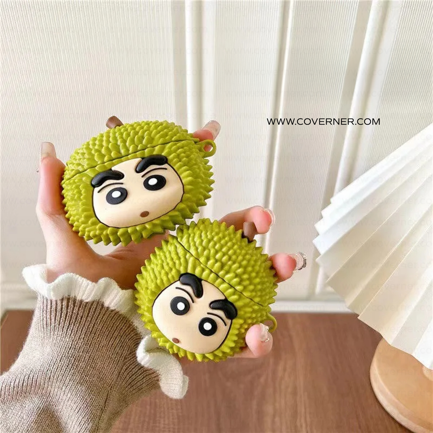 Shinchan Durian Silicone AirPods Case with Hook – Quirky AirPods Cover by Coverner India