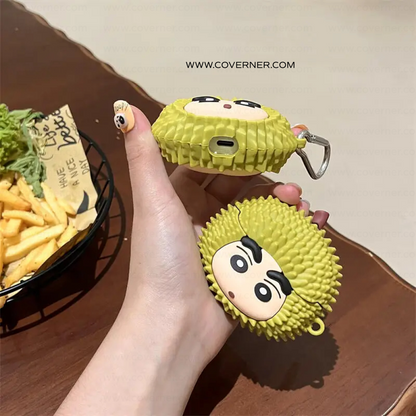 Shinchan Durian Silicone AirPods Case with Hook – Quirky AirPods Cover by Coverner India