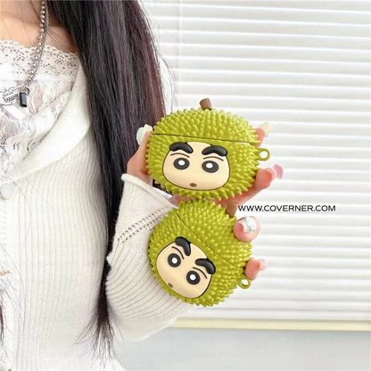 Shinchan Durian Silicone AirPods Case with Hook – Quirky AirPods Cover by Coverner India