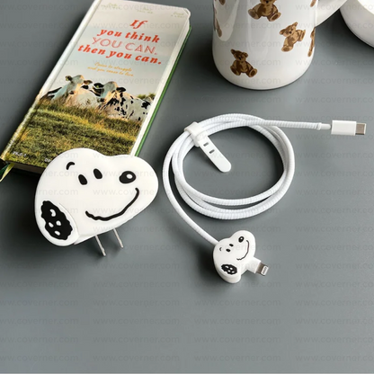 Iphone Charger Case Cover - Snoopyy - 4 Piece Set (With Wire Protector)