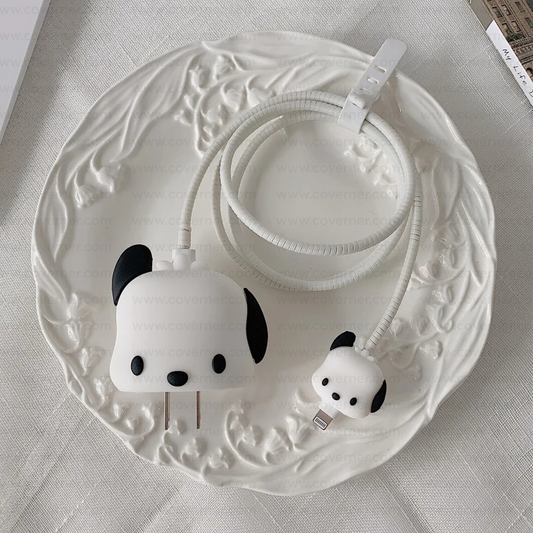 Iphone Charger Case Cover - Sweet Puppy - 4 Piece Set (With Wire Protector)