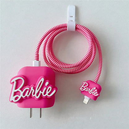 Iphone Charger Case Cover - Barbie - 4 Piece Set (With Wire Protector)