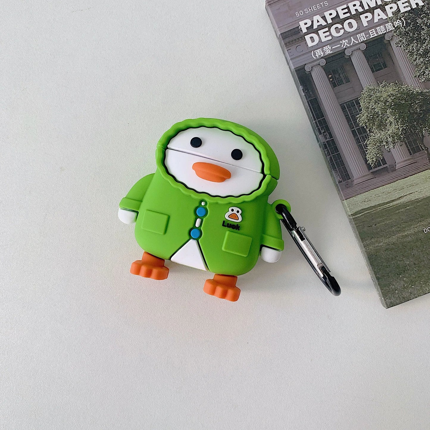 Green Jacket Duck AirPods Case – 3D Cartoon Silicone Cover with Hook by Coverner India