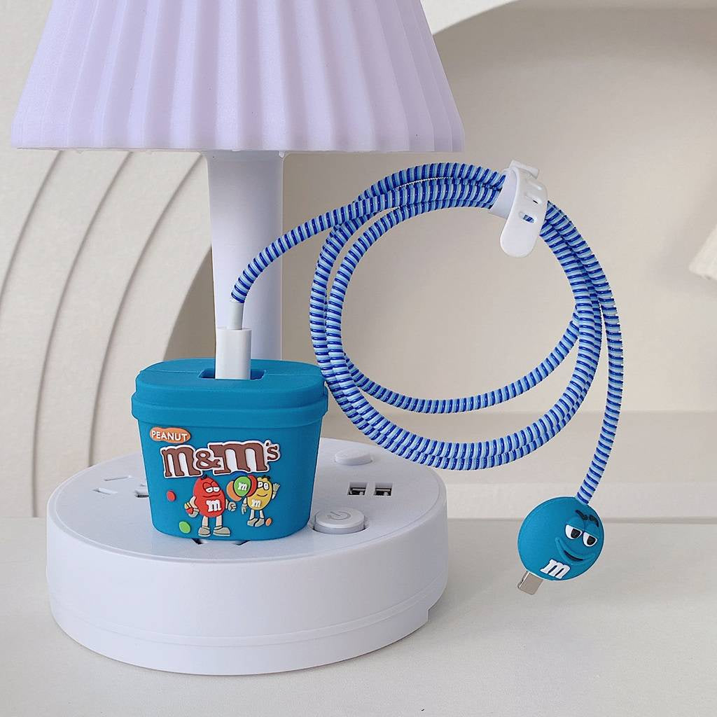 Iphone Charger Case Cover - M&M's - 4 Piece Set (With Wire Protector)