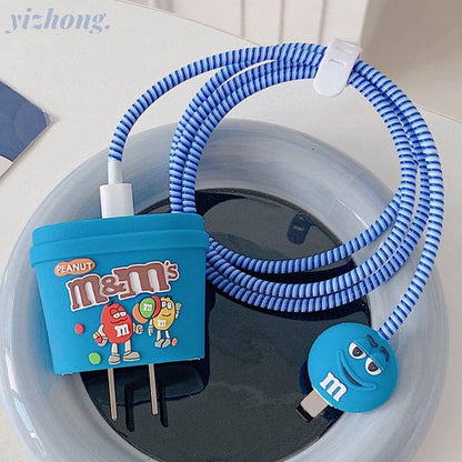 Iphone Charger Case Cover - M&M's - 4 Piece Set (With Wire Protector)