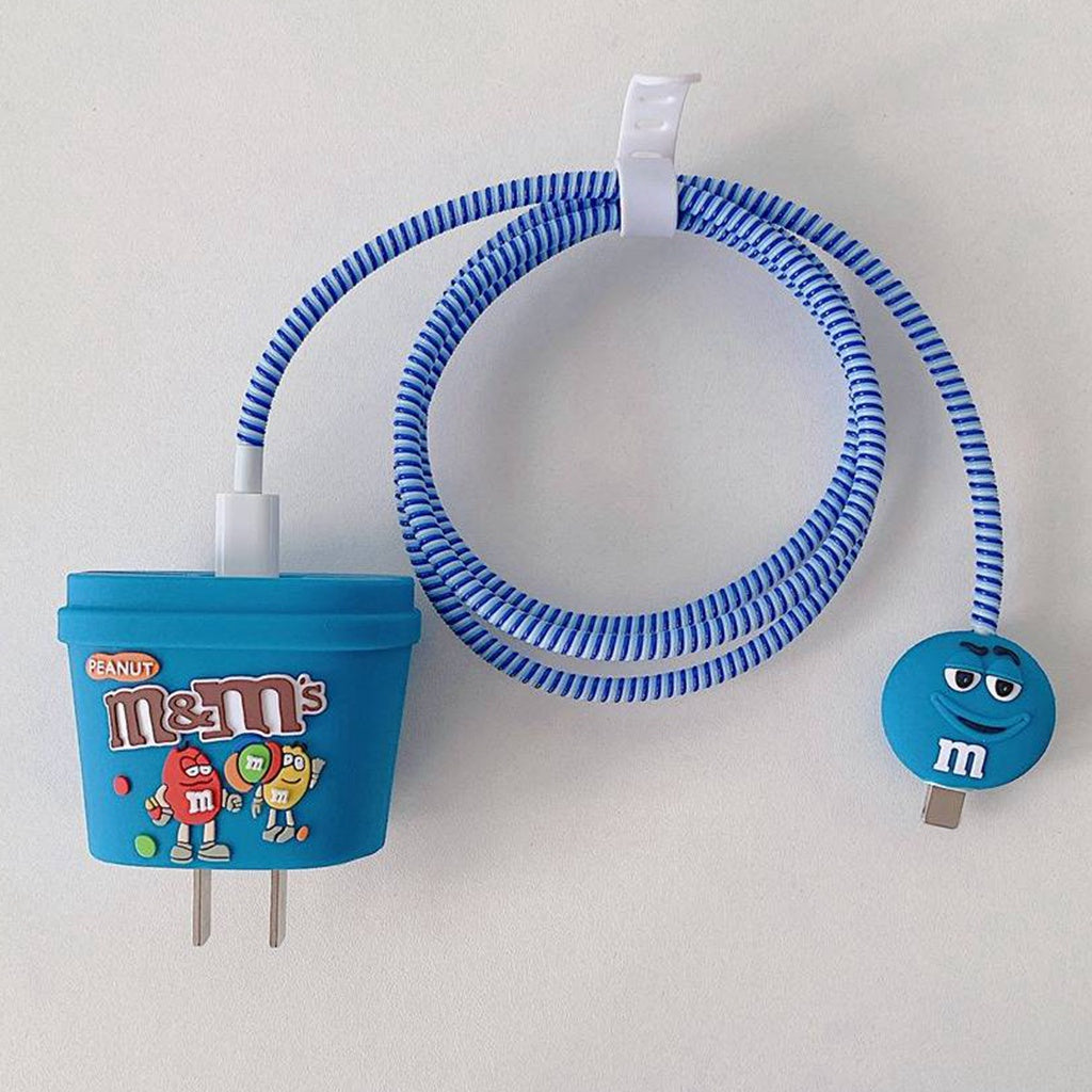 Iphone Charger Case Cover - M&M's - 4 Piece Set (With Wire Protector)