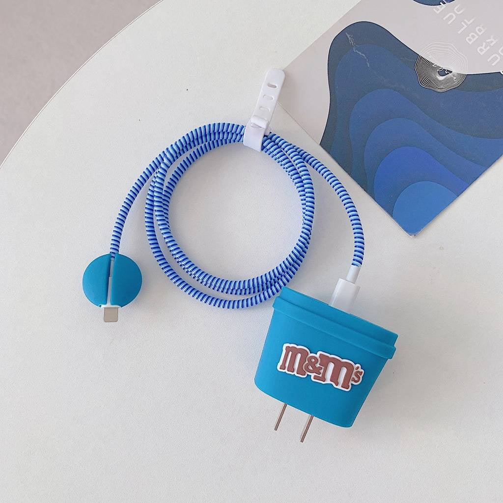 Iphone Charger Case Cover - M&M's - 4 Piece Set (With Wire Protector)