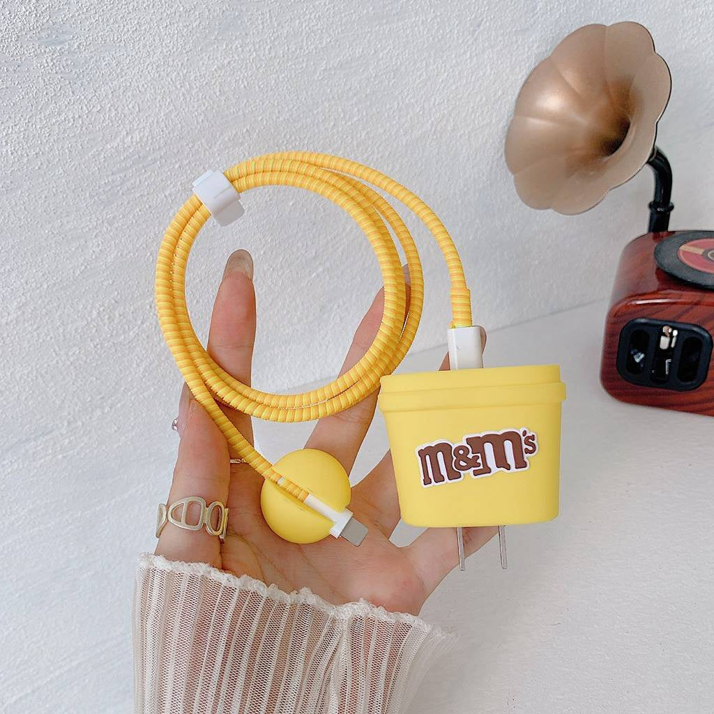 Iphone Charger Case Cover - M&M's - 4 Piece Set (With Wire Protector)